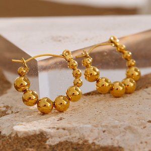 ^NEW 18K Gold Plated Bead Round Hoop Earrings